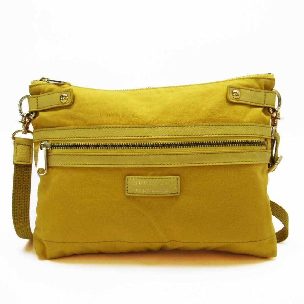 Burberry Yellow Leather Shoulder Clutch Crossbody Label Bag Blue Canvas Gold - Picture 2 of 3
